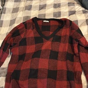 Maurices Red and Black Checkered Off-the-Shoulder Sweater